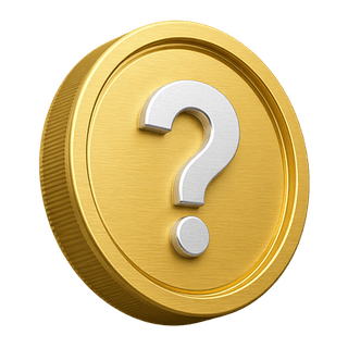 Decoratief element op de FAQ-pagina: een 3D gouden munt met een vraagteken